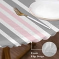thumbnail image 3 of Pink Grey Stripes Round Tablecloth, Fitted Table Cover with Elastic for 55"-60" Round Tables, Simple Striped Lines Minimalist Modern Table Cloth Outdoor Indoor Dinning Party Waterproof Tablecloths, 3 of 7