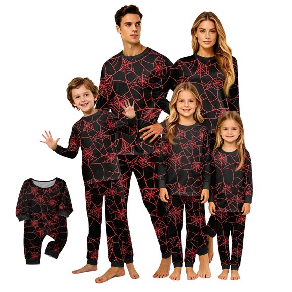 Halloween Family Matching Pajamas Sets, Halloween Family Loungewear, SpiderWeb Printed Holiday PJS Sleepwear, Halloween Soft Home Relaxing Night Clothes Matching Pjs Set Home Clothes
