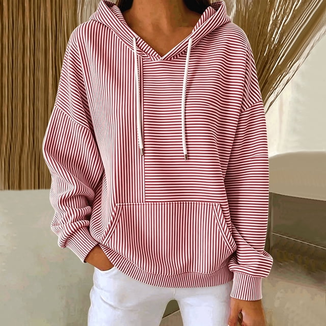 Neewe Womens Hoodies Casual Loose Long Sleeve Drawstring Pullover Sweatshirts Lightweight Hooded Tops with Pocket