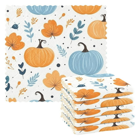 6 Packs Pumpkin and Leaf Kitchen Dish Towels Soft Absorbent Dish Cloths 11"x11"