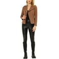 thumbnail image 2 of Unique Bargains Women's Notched Lapel Long Sleeves Zipper Motorcycle Jacket XS Brown, 2 of 5