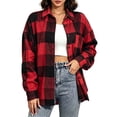 thumbnail image 2 of Akmaiox Plaid Flannel Shirts for Women,Dressy Casual Long Sleeve Lapel Button Down Shirts,Fitted Women's Plus Size Business Work Blouses,Red L, 2 of 7