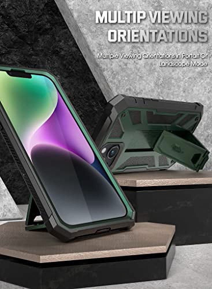 Poetic Spartan Case for iPhone 14, Full Body Rugged Case with Kickstand, Metallic Green