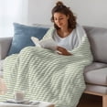 thumbnail image 3 of Farmhouse Sage Green White Striped Throw Blanket, Flannel Fleece Blanket with Striped Design for Couch, Modern Stripes Soft Breathable All Season Plush Blankets for Sofa Office Travel 40"x50", 3 of 9