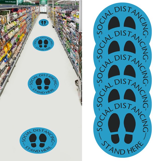 Coofit 5PCS Floor Sign Self-adhesive Social Distancing Floor Decal Sticker Safety Sign