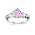 thumbnail image 4 of Women's Sterling Silver 925 Irish Claddagh Friendship Love Ring Pink Simulated Opal Heart, 4 of 5