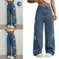 thumbnail image 2 of Aellinatey Women High Waist Wide Leg Jeans Spring Summer Denims Pants Bows Palazzo Pants, 2 of 12