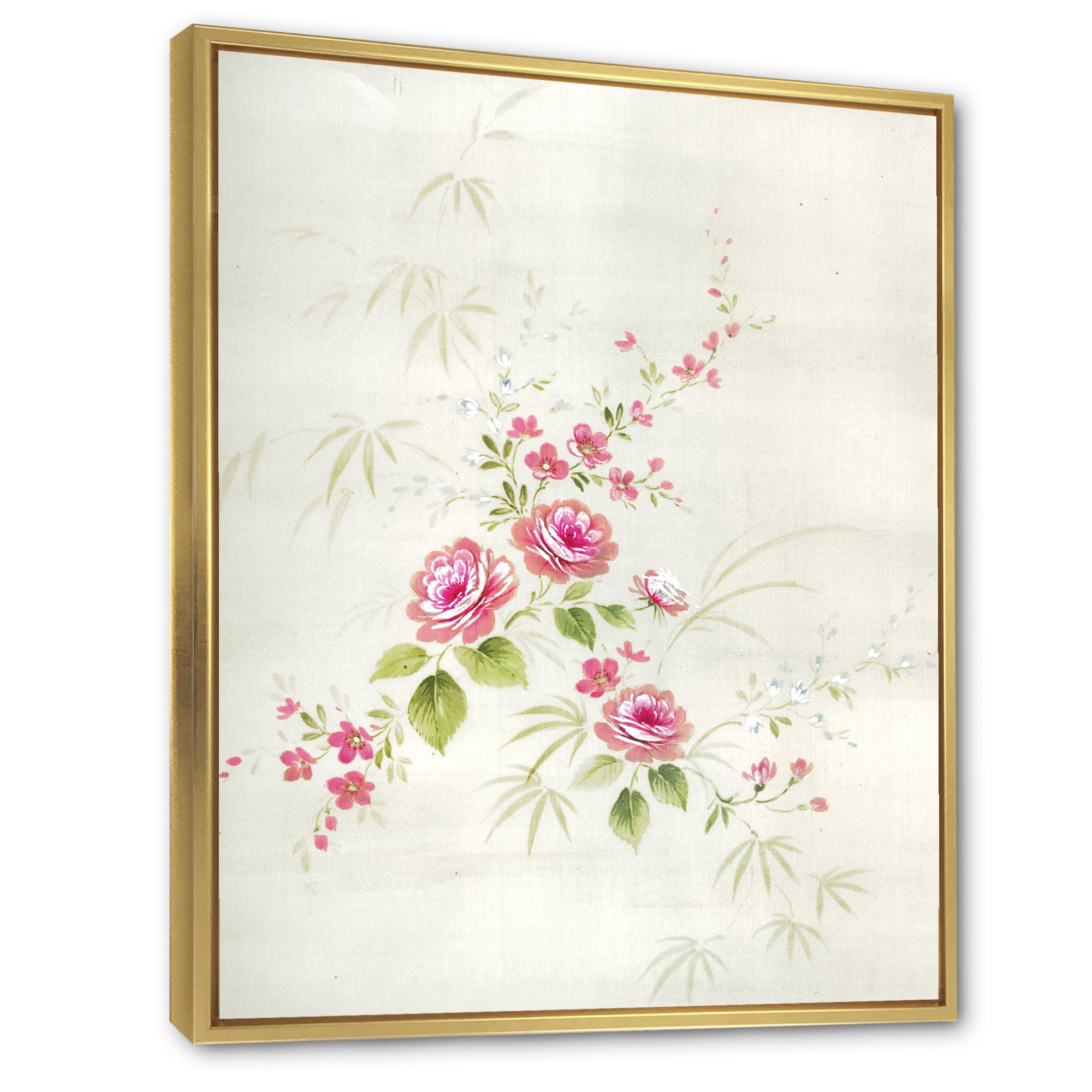 Designart 'Abstract Retro Drawing of Flowers II' Vintage Framed Canvas Wall Art Print