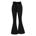 thumbnail image 5 of Women's Dark Wash High Waisted Flared Denim Jeans Retro Wide Leg, 5 of 9