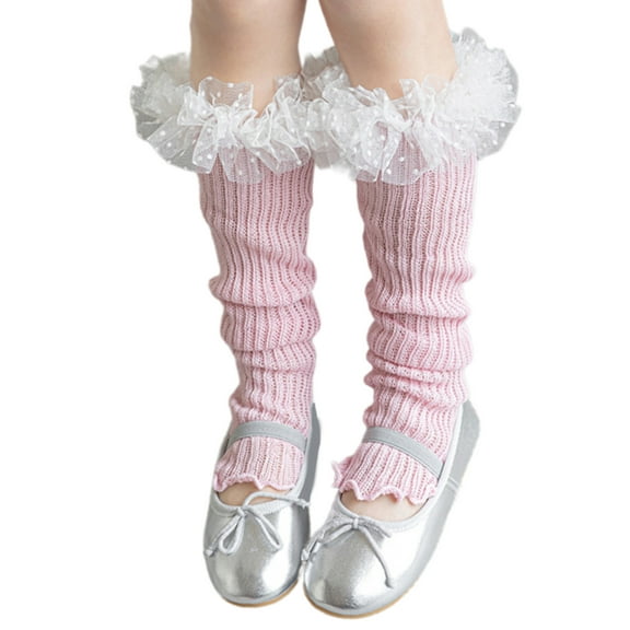 RUISINERY Sweet Cotton Leg Warmer Stackable Socks for Girls 3 to 13 Years with Lace Trim and Dotted Tulle Design