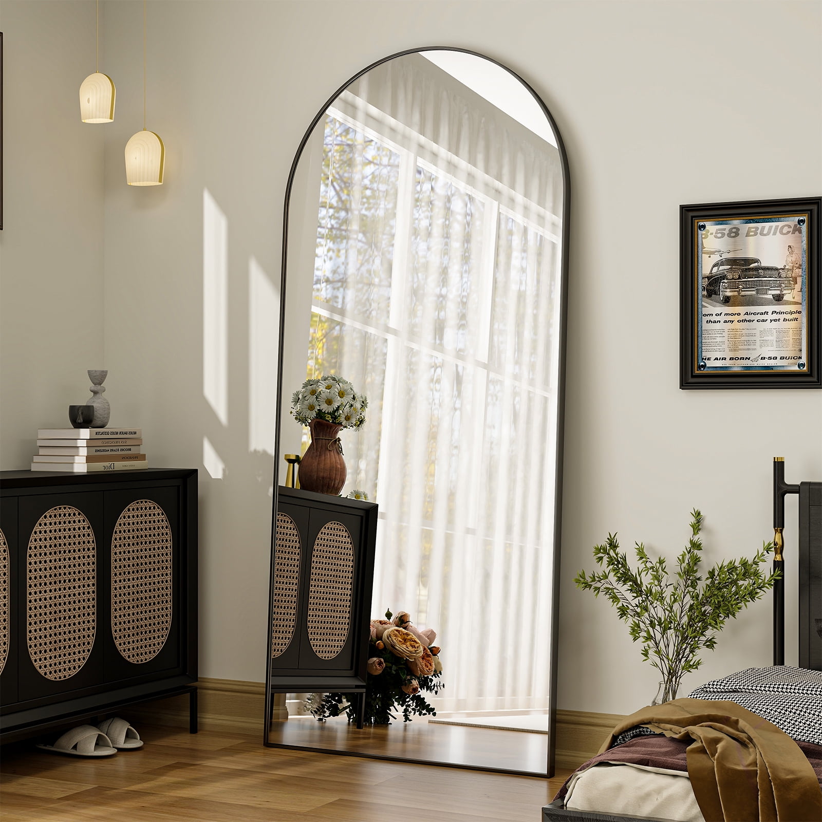 BEAUTYPEAK 76"x 35" Oversized Full Length Mirror Arch Standing Floor Mirror Full Body Mirror, Black  (图4)