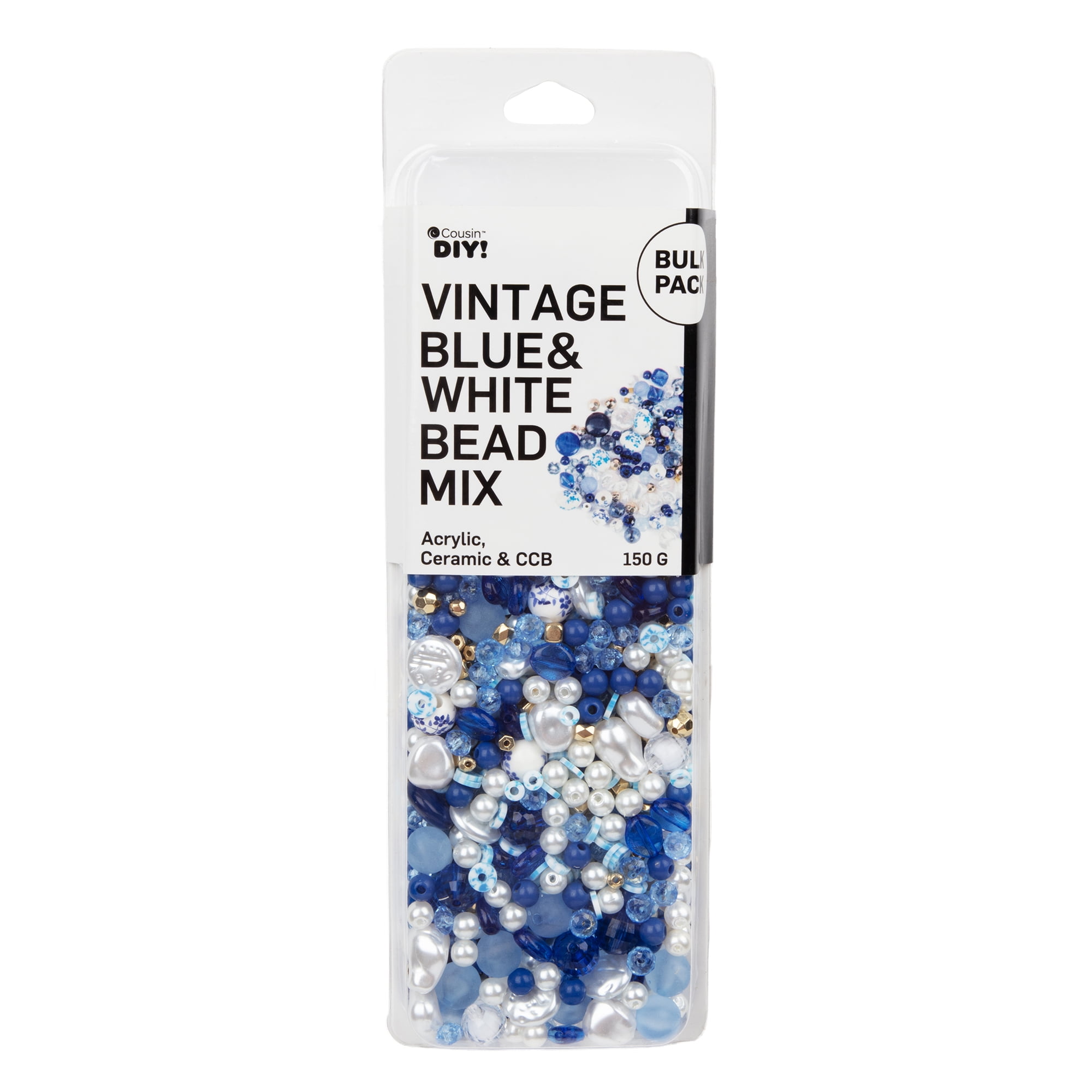 Cousin DIY Blue and White China Bead Mix, Pearl, Gold, Ceramic Assortment, 150g, 1400 Piece, 69995738