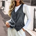 thumbnail image 7 of Women's Solid Denim Vest, V‑Neck Button‑Front Sleeveless Waistcoat with Pockets for Spring Winter Casual Layering Home Travel Black M(M), 7 of 7