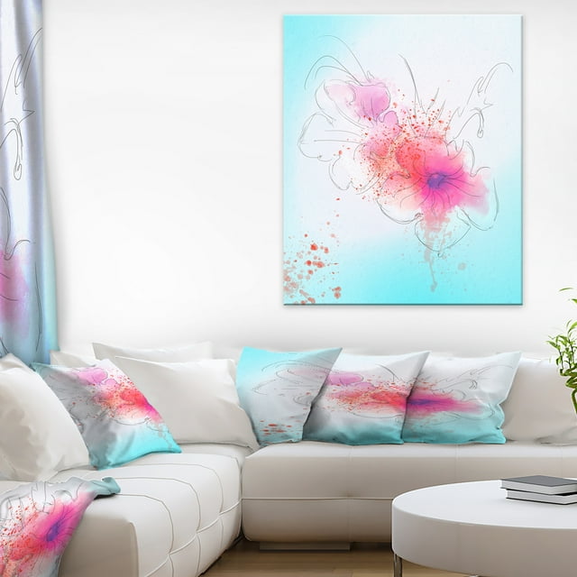 Pink Flowers Illustration Watercolor - Floral Canvas Art Print