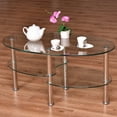 thumbnail image 4 of Topbuy Oval Coffee Table Tempered Glass Top Tea table w/ Chrome Base  for Living Room Clear, 4 of 9