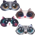 thumbnail image 1 of Paquete de 4 máscaras para dormir, suave y esponjosa máscara para dormir con ojos de animal para dormir, máscara de noche para niñas y mujeres (lindo gato 4 piezas) Rojo Verde, 1 of 5