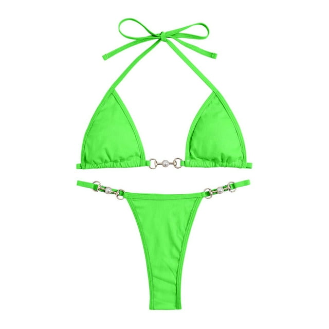 WEAIXIMIUNG High Neck Swimsuit Women's Solid Multicolor Two Piece Swimsuit Tobikini with Removable Pads No Underwire S
