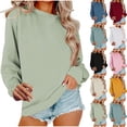 thumbnail image 5 of Fashion Solid Color Casual Tops for Women Round Neck Loose Long Sleeve Pullover with Pockets Sweatshirt Workout Shirt, 5 of 5