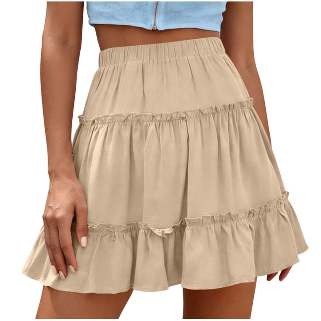 Faldas de Cintura Elástica para las Mujeres Color Sólido Floral Falda Corta Verano Moda Casual