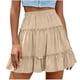 thumbnail image 3 of TaTaai Women's High Waist Mini Skirt Solid Color Linen Feel Ruffle Hem Casual Elastic Waist A-Line Summer Short Skirt Gift, 3 of 5
