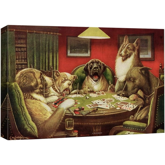 wall26 Canvas Wall Art - Dogs Playing Poker Series - Waterloo by by C.M Coolidge - Giclee Print Gallery Wrap Modern Home Art Ready to Hang - 12x18 inches