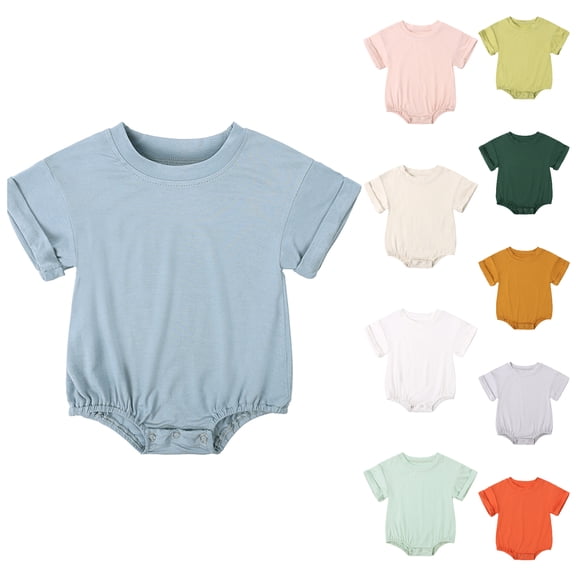 Asxite Toddler Romper Solid Crew Neck Short Sleeve Bodysuit Casual Breathable Airy Soft Summer 3-24M
