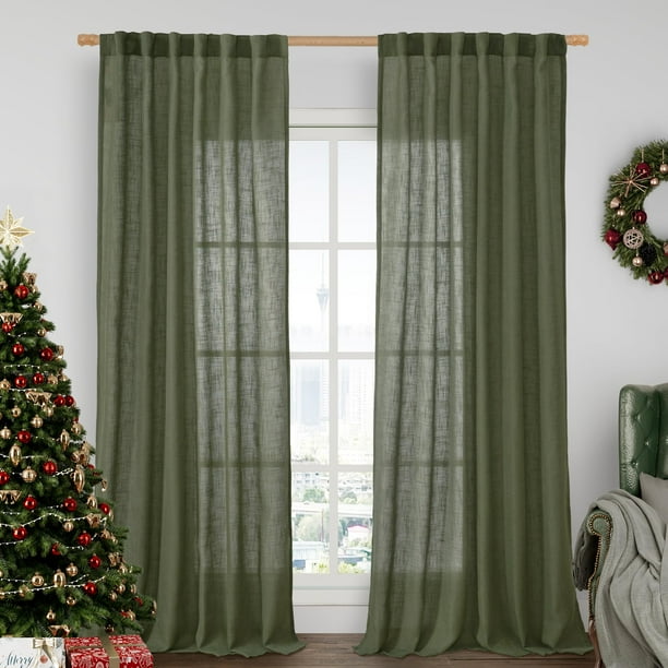 Cortinas LAMIT de lino verde oliva, 230 x 229 cm, filtro de luz, 2 unidades