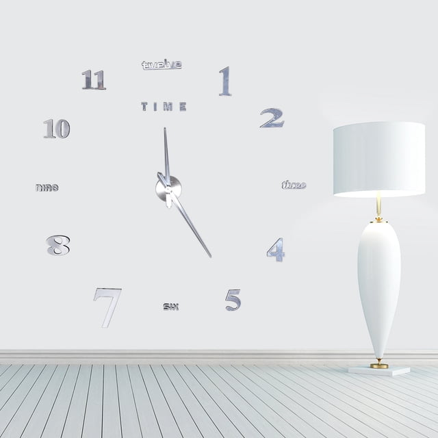 Delaman Sticker Kit, EVA Foam Modern DIY Large Wall Clock Kit 3D Mirror Surface Sticker for Home Office Room