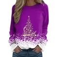 thumbnail image 3 of Fiaer Christmas Sweatshirts Women Xmas Tree Snowflake Graphic Long Sleeve Pullovers Oversized Crew Neck Holiday Merry Tops Purple XL, 3 of 5