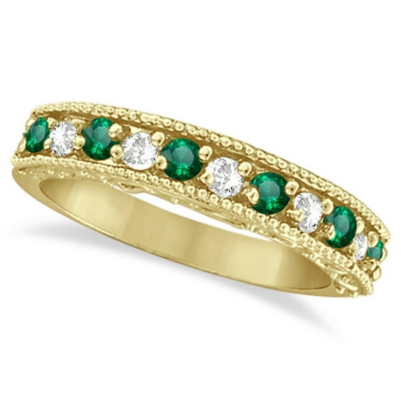 Emerald and Diamond Ring Anniversary Band 14k Yellow Gold (0.30ct)