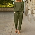 thumbnail image 5 of Linen Sets for Women 2 Piece Summer Casual Matching Set Outfits Long Sleeve T Shirts and Capri Pants with Pockets, 5 of 10