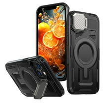 for iPhone 15 Plus Armor Case with Stand, [Compatible with MagSafe] [Built-in Camera Cover Kickstand] Heavy Duty Rugged Strong Magnetic Hard Phone Case for iPhone 15 Plus, Black