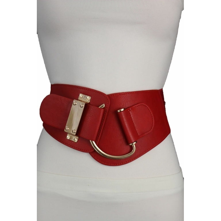 Red Elastic Belt with Gold Knot Buckle The Cassie Red Stretch Waist Belt main image 2