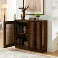 thumbnail image 4 of Noble House Mid-Century Fluted Sideboard Buffet Cabinet with Hollowed Solid Wood Doors, Adjustable Storage, Walnut, 4 of 9