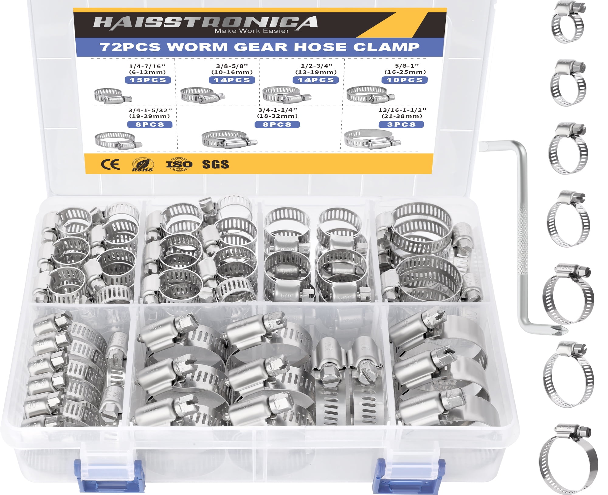 Rustark 25-Pcs Adjustable Range Worm Gear Hose Clamp Clips Fuel Kit 16 to 25mm 