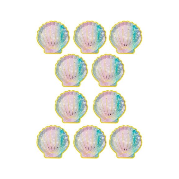 Tunhigl 7-Inch Colorful Shell-Shaped Disposable Paper Plates 10-Pack for Summer Beach Parties Birthday Weddings Picnics Food-Grade Sturdy Eco-Friendly Scalloped Edge Ocean Theme Tableware