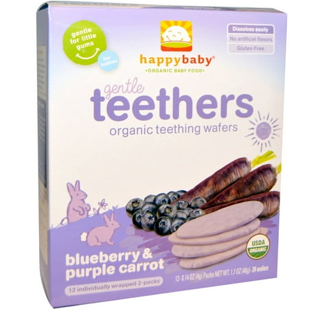 Miyim Organic Teether - Nurture Inc. (Happy Baby), Gentle Teethers, Organic Teething Wafers, Blueberry & Purple Carrot, 12- (2 Packs), 0.14 oz (4 g) Each(pack of 6)