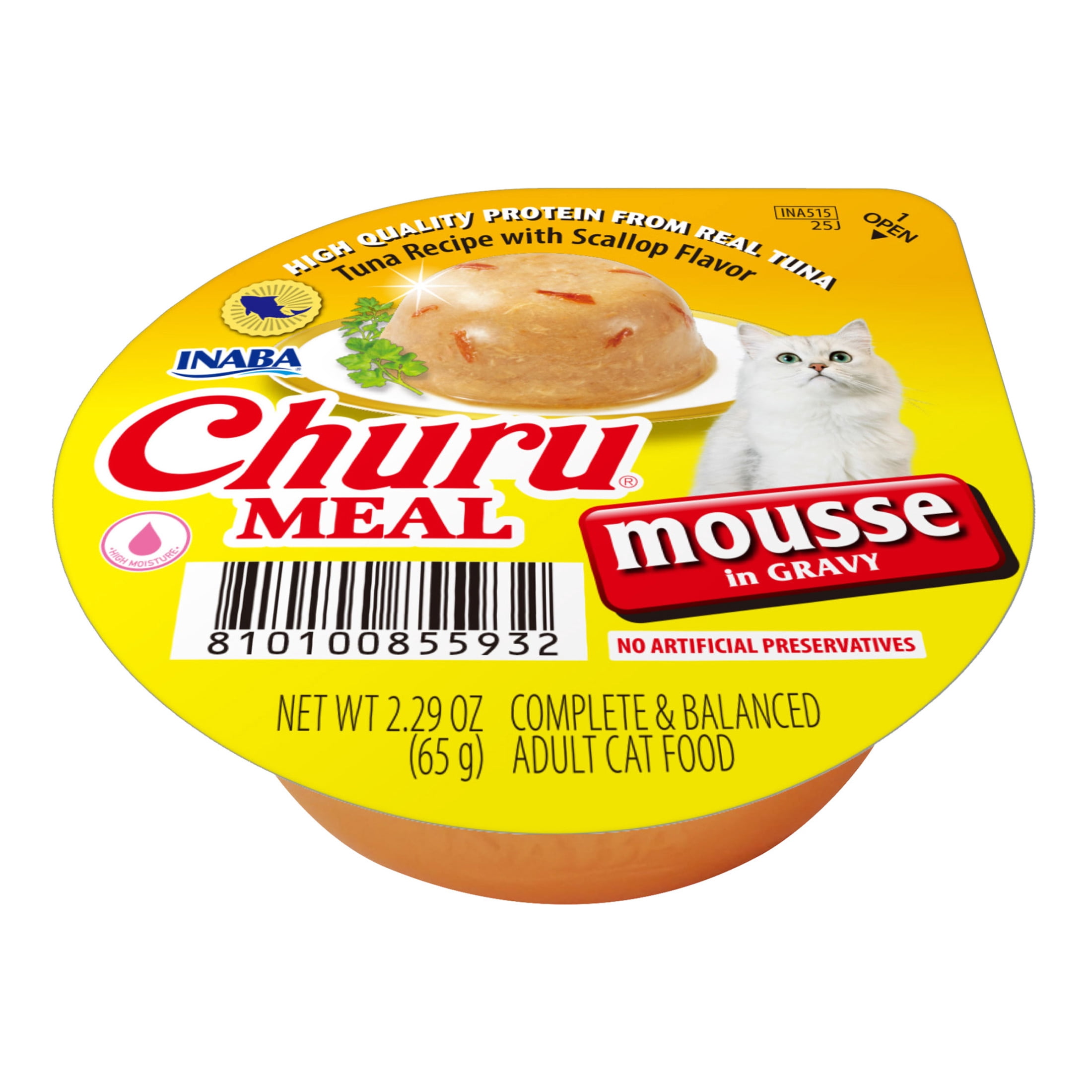 (12 pack) INABA Churu Meal Mousse Adult Wet Cat Food, 2.29 oz cup, 1-count, Tuna Recipe with Scallop Flavor