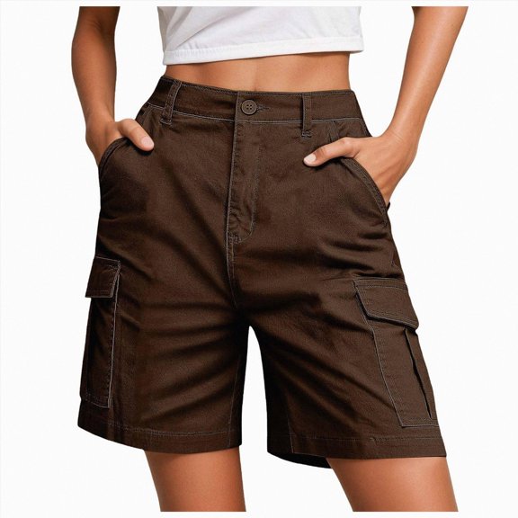 felwors Womens Cargo Shorts Bermuda Work Shorts with Pockets Knee Length Summer Casual Coffee for Size S