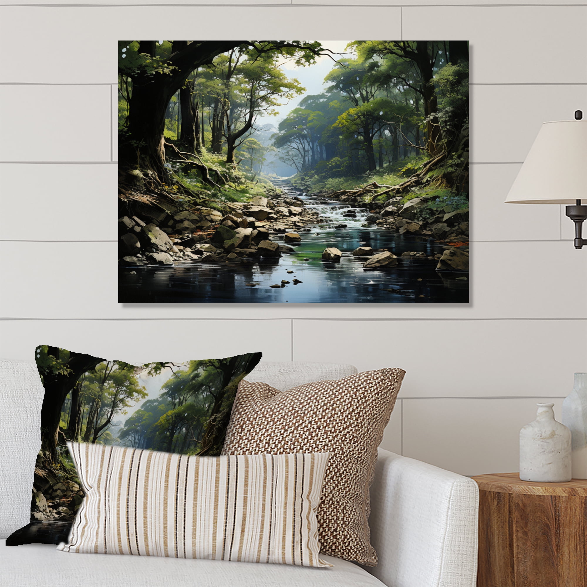 Free Shipping! Designart Sunrise Summer River Spring Forest 40x30