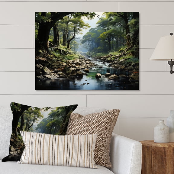 Designart "Gentle River Through Country beauty Forest" Landscapes Metal Wall Art Prints