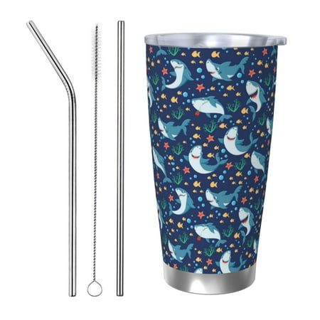

Lukts Sea Sharks for 20OZ Car Cup Stainless Steel Direct Drinking Straw Thermos Cup Suitable for Office Travel and Car-Straw Three-piece Set