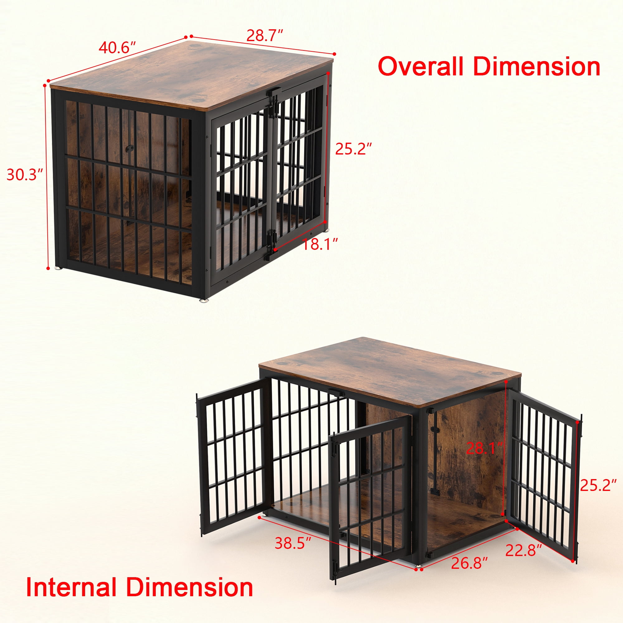40'' Heavy Duty Dog Crate Furniture with 3 Doors,Wooden Side End Table Indoor Combination Dog Cage For Small to Medium Dog Extra-Large