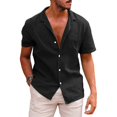 thumbnail image 2 of Summer  Linen Large  Men‘s Short-sleeved T-shirt Loose Undershirt Solid Color Button Cardigan Cotton Linen Shirt Men, 2 of 7