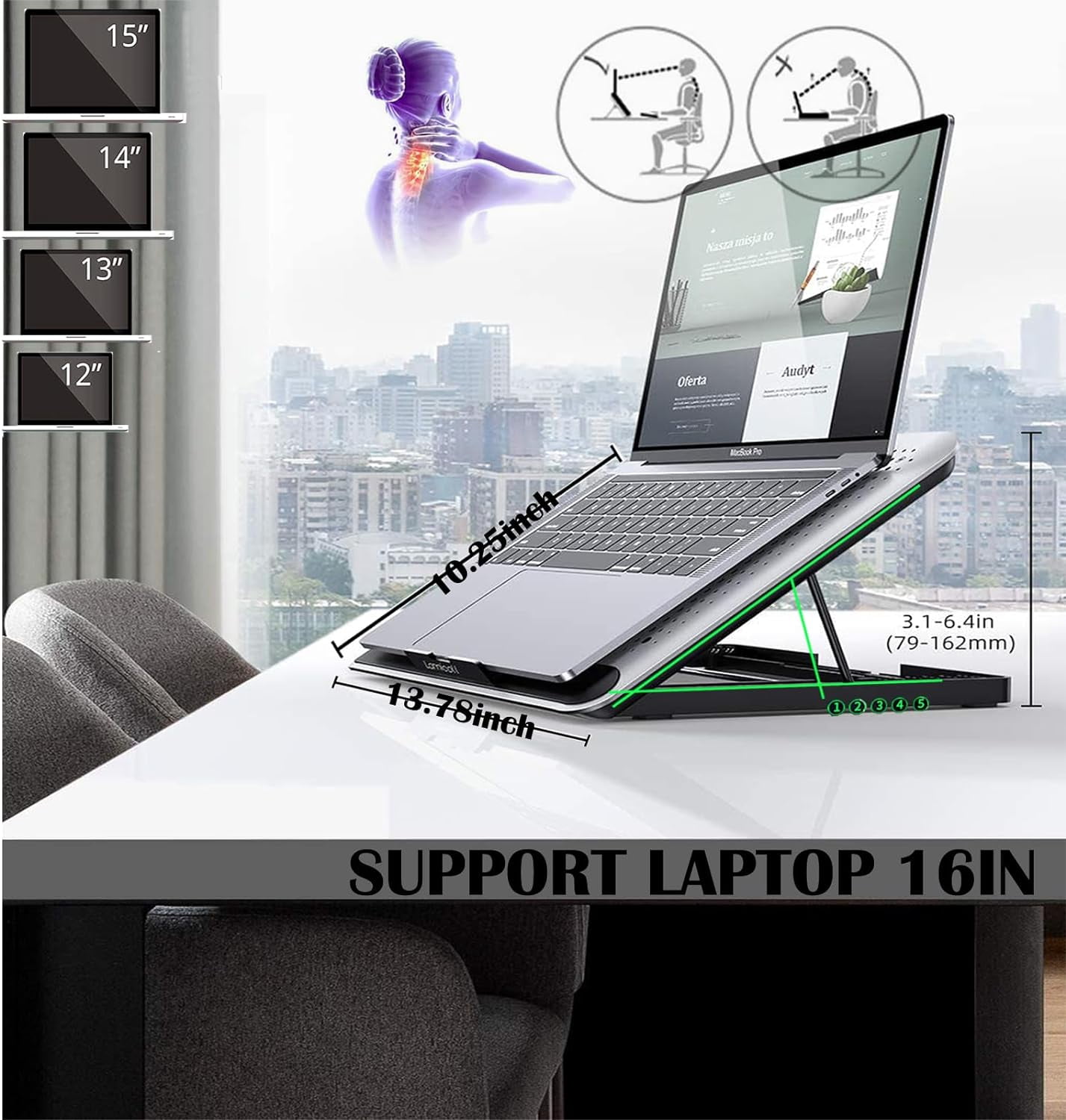 16inch Single Fan Lap Chill Mat - Aluminum Panel Laptop Cooling Pad, Heat Protection Cooler, Adjustable Foldable Long Stand, Fans Switch with dimmable-Speed, USB-A Connection