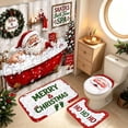 thumbnail image 5 of Clearance!4Pcs Christmas Shower Curtain Set, Funny Santa Taking Bubble Bath SPA Pattern Waterproof Bath Curtain with Non Slip Rugs & Toilet Lid Cover, Holiday Bathroom Decor with 12 Hooks, 5 of 7