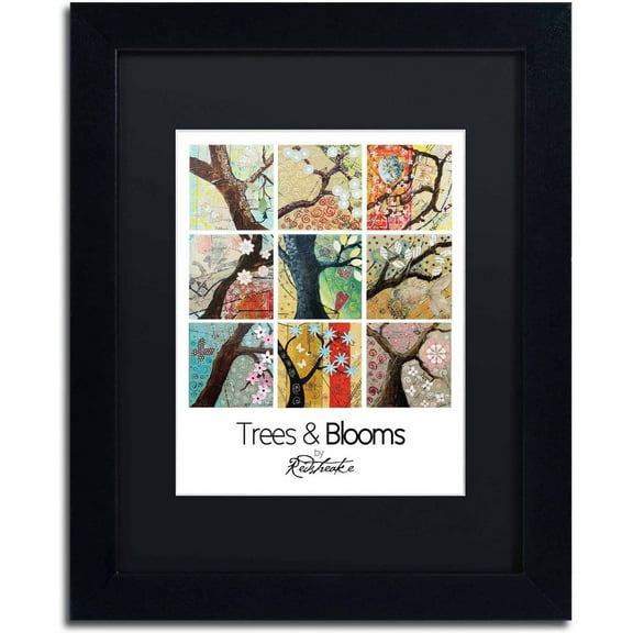 Trademark Fine Art "Trees and Blooms" Canvas Art by Jennifer Redstreake Black Matte, Black Frame