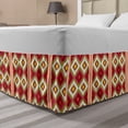 thumbnail image 1 of Boho Bed Skirt, Print of Turkish Oriental Zigzags Folk Geometric Layout, Elastic Bedskirt Dust Ruffle Wrap Around for Bedding Decor, 4 Sizes, Vermilion and Multicolor, by Ambesonne, 1 of 2