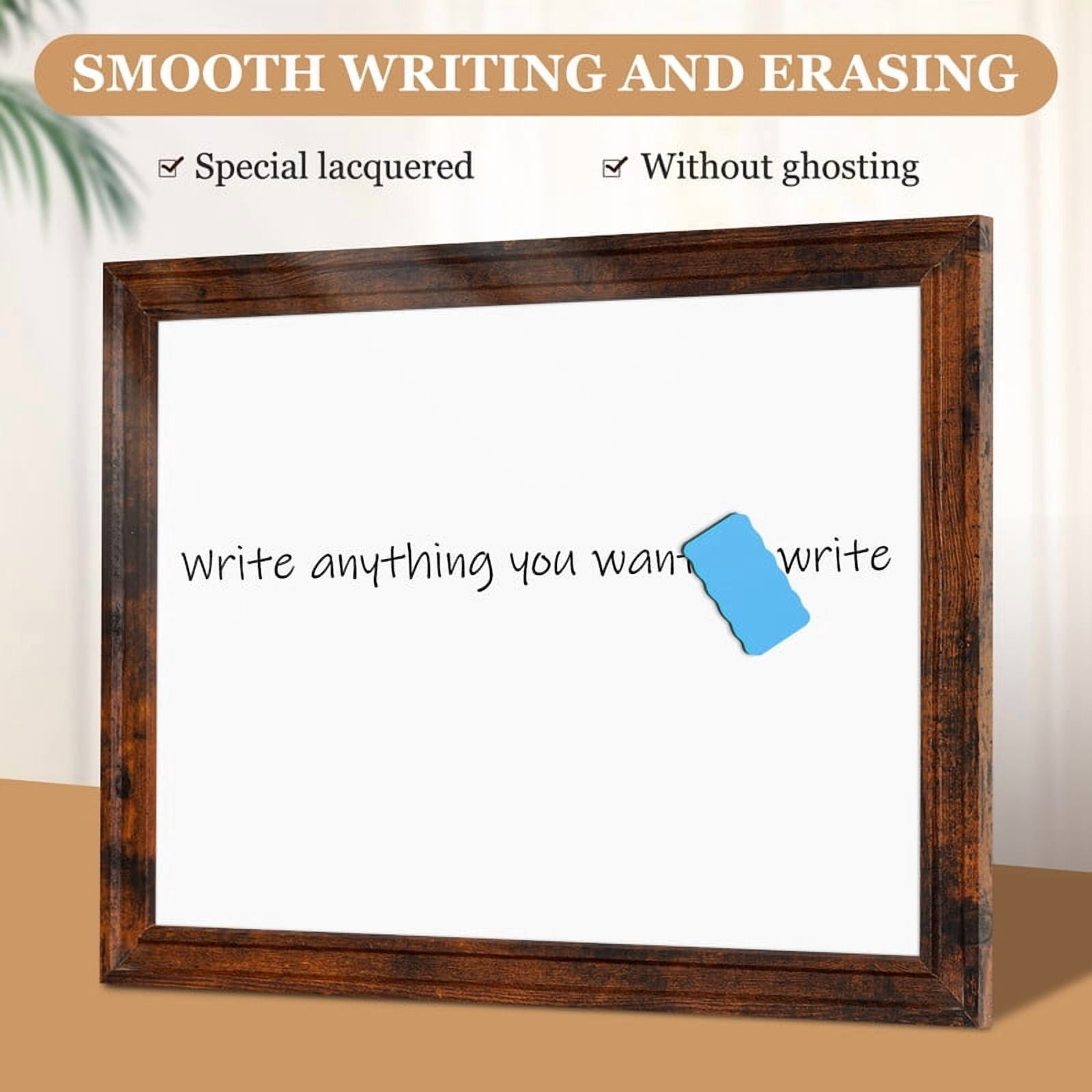 DOLLAR BOSS Large Magnetic Dry Erase Whiteboard, 36"x24" Magnetic Whiteboard for Wall Vintage Wood Frame Wall-Mounted White Board Decorative Notice Board for,Office,Home with 4 Markers & 8 Magnets