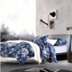 thumbnail image 1 of Juego de cama de 3 piezas de algodón egipcio de 400 hilos con estampado de flores de chinoiserie oriental, color azul marino, blanco, estilo asiático, ramas de árboles botánicos, dibujo ornamental, al, 1 of 1